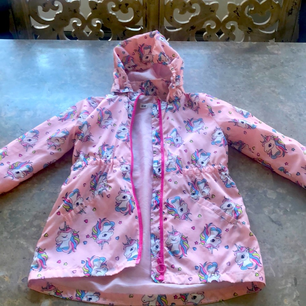 Pink whimsical unicorn rain jacket!
